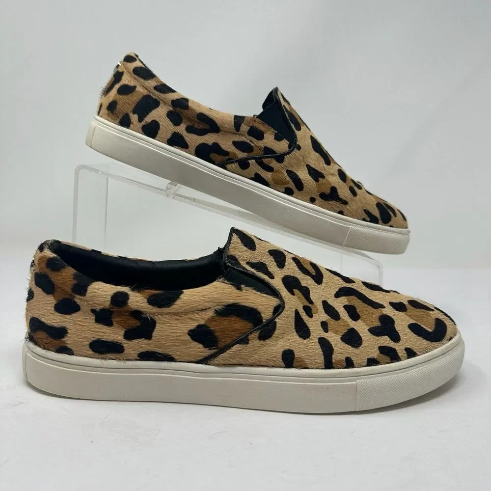 Steve Madden Shoes Womens 9M Tan Ecentrcl Animal Print Cow Hair Slip On Sneakers